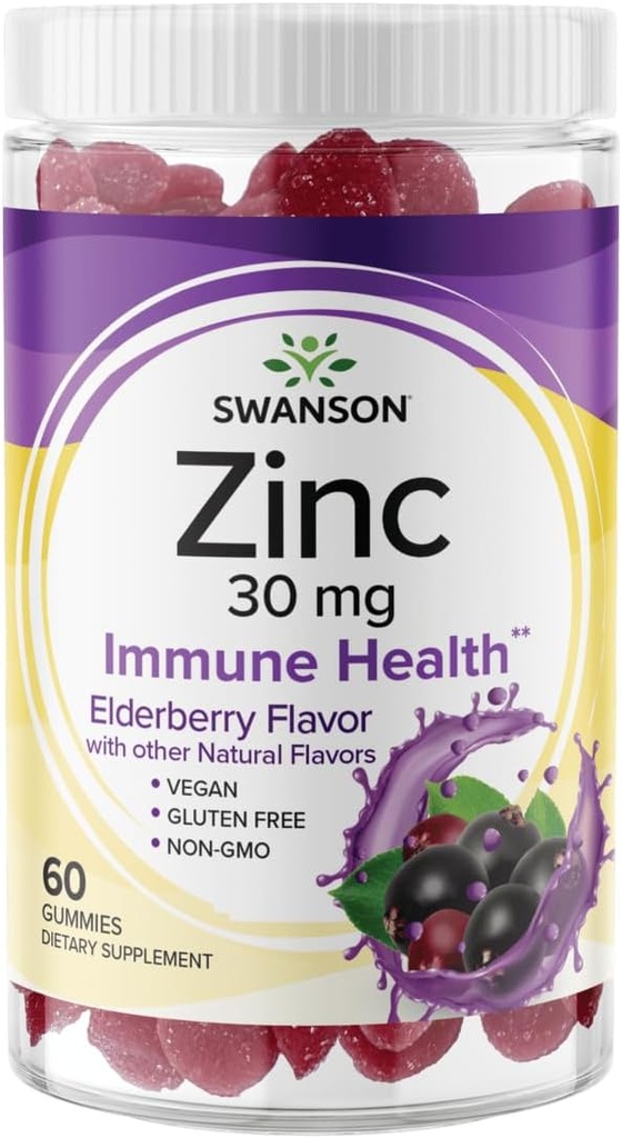 Swanson Zink Gummies - Alle natuurlijke vitaminesupplement Promoting Antioxidant Activity & Bodily Defense - Helpt om uw immuunsysteem en een gezond lichaam te ondersteunen - (Vlierbes, 60 Gummies)
