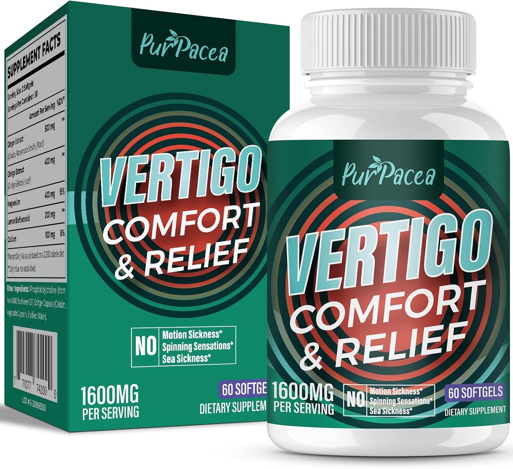 Liposomale Vertigo Supplement 1600MG, geavanceerde absorptieformule, natuurlijke binnenoorbalanssupplement met Gember & Ginkgo Biloba Extract, 60 Softgels, 30 dagen levering