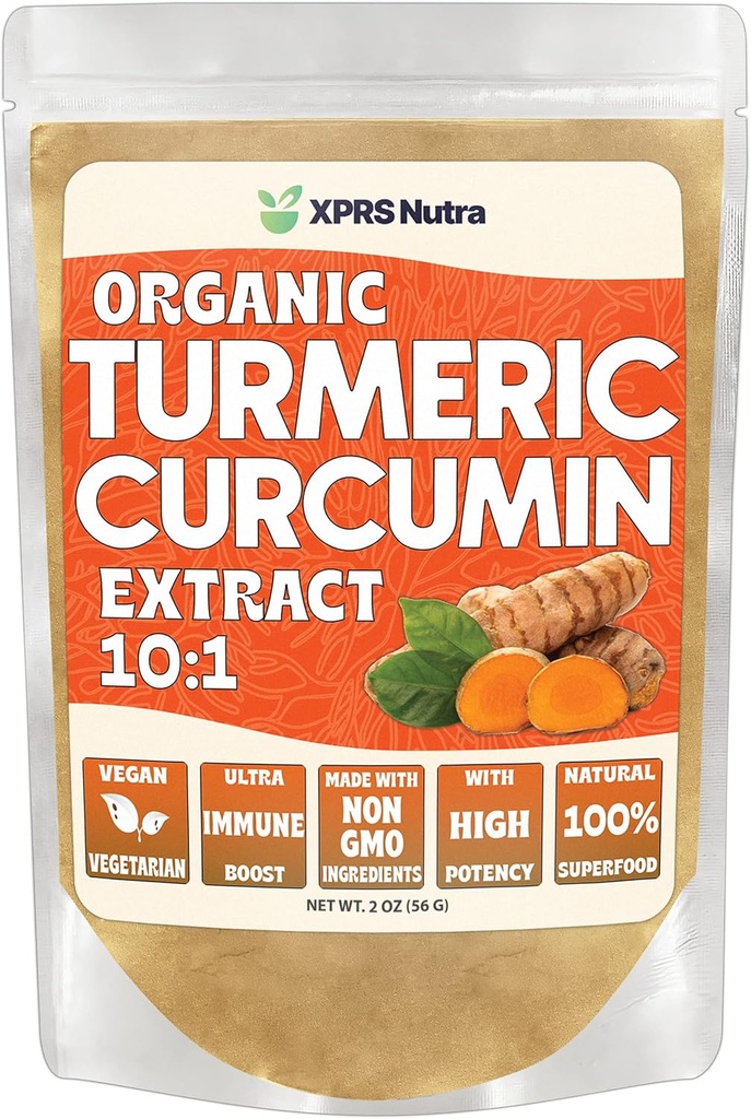 XPRS Nutra Biologische Kurkumapoeder Extract 10:1 - Premium USDA Biologische Curcumapoeder voor Immuniteit - Vegan Vriendelijk Pure Curcuma voor Gut Health (2 Ounce)