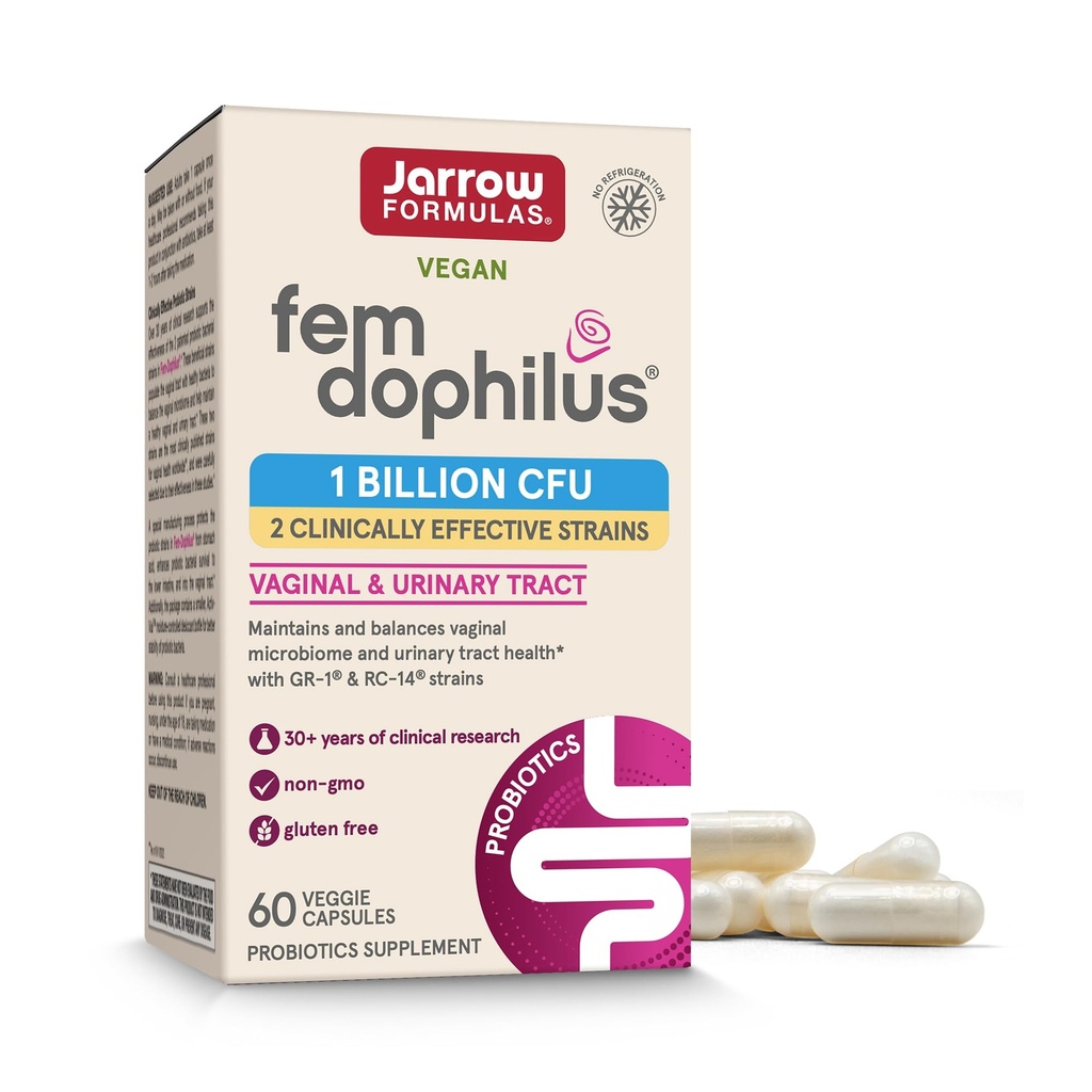 Jarrow Formulas Fem-Dophilus Vaginale Probiotica 1 Miljard CFU met 2 wetenschappelijke backed strains, Dieetsupplement voor vaginale en urinaire traktatie, 60 capsules, 60 dagen levering, Houdbaarheid Probiotica