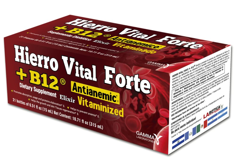 + B12 Dieetsupplement - Anti-anemische, vitamineized, bevordert de absorptie, het gebruik en de eiwitten Uitwerking, 21 flessen (0,51 floz Each)