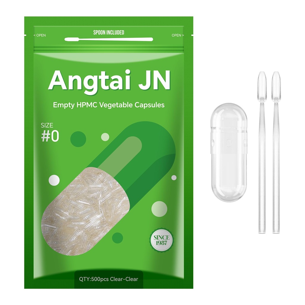 Size 0 Capsules Empty Vegan Plant Based Clear (500 Count) Gluten Free, Non-GMO, Halal Certified Pill Caps Filling Kit with 2 Spoons for Vegetarian DIY Your Own Supplements