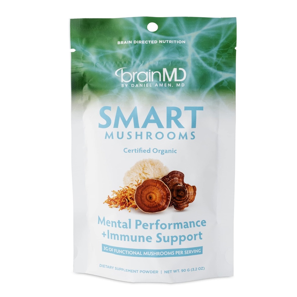 BRAINMD Dr Amen Smart Paddestoelen - 3.2 oz - Geestelijke prestaties + Immuunondersteuning - Veganistisch, GGO-vrij, glutenvrij - 30 porties