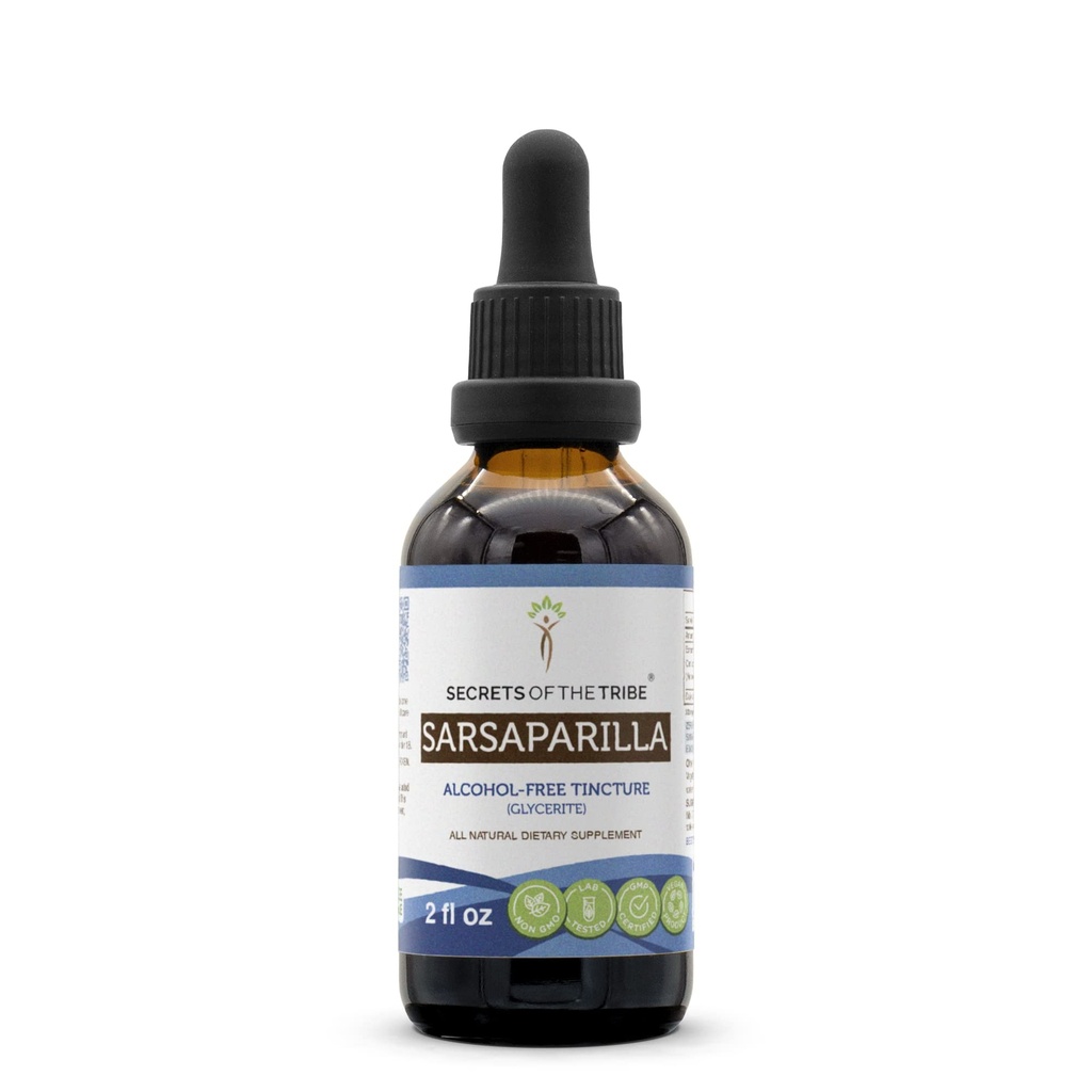 Geheimen van de stam Sarsaparilla Tinctuur Alcoholvrij Extract, Sarsaparilla (Smilax Medica) Gedroogde Wortel (2 FL OZ)