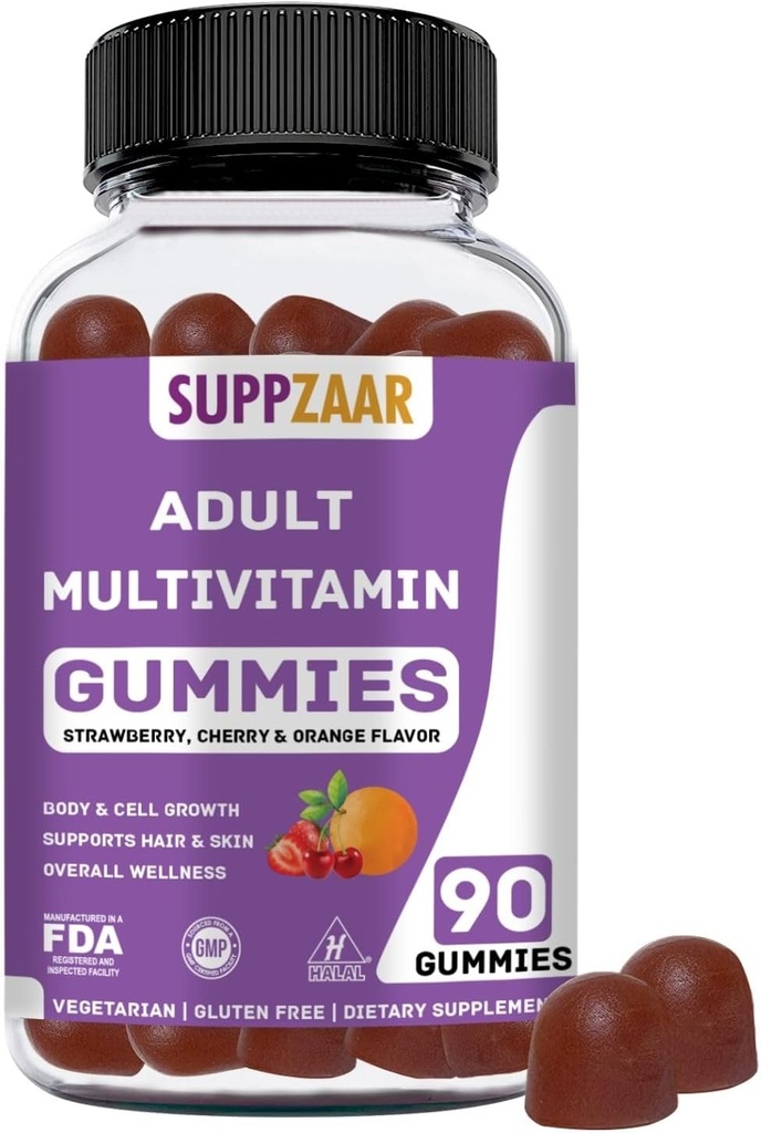 Vegetarische Gummy Multivitamine voor vrouwen en mannen - Daily Men & Womens Multivitamine met Vitaminen: A C D E B6 B12, Biotine & Zink - Complete Vitamine Formule - 90 Tel.