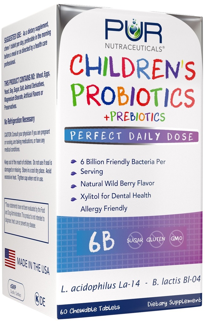 Probiotica voor kinderen + Prebiotica * 6 miljard CFU/serven * 60 Kauwtabletten * 2 maanden Supply * with Prebiotics Sunfiber® & FOS for 10X More Effectiveness * 100% All Natural * Made in USA