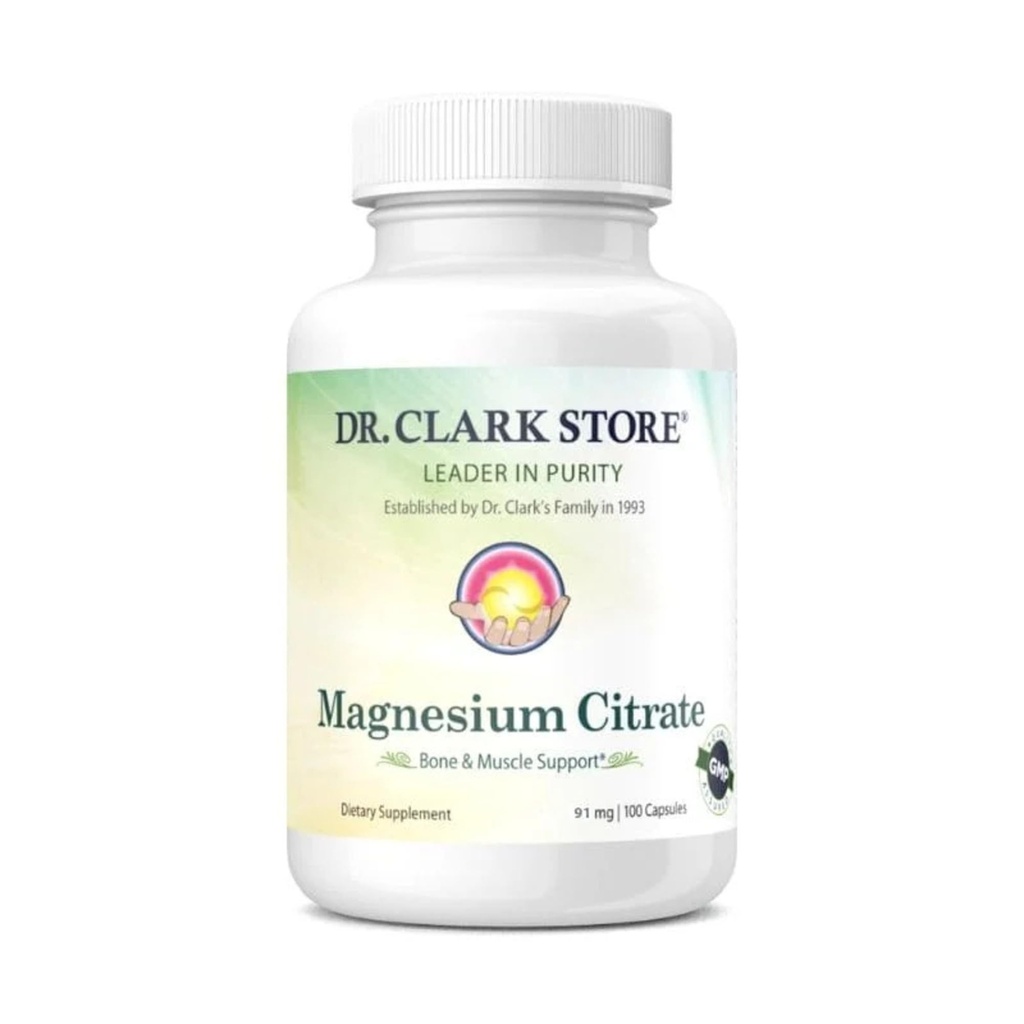 Dr. Clark Store Magnesium Citroen 91mg, 100 Capsules, Ondersteunt energieproductie, enzymfunctie en zenuwstelselgezondheid