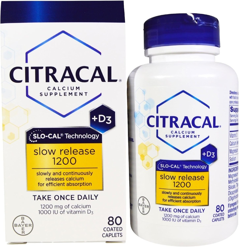 Citracal Calcium Slow Release 1200 + D3 Supplement Coated Caplets - 80 st., Verpakking van 3