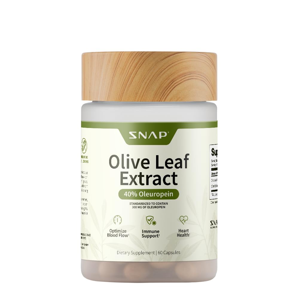 Snap Supplementen Olive Leaf Extract Capsules - Super sterkte 40% Oleuropein voor Blood Flow Ondersteuning, Verbeter de spijsvertering, Antioxidant Boost Supplement, Verbeter de hersenfunctie (60 capsules)