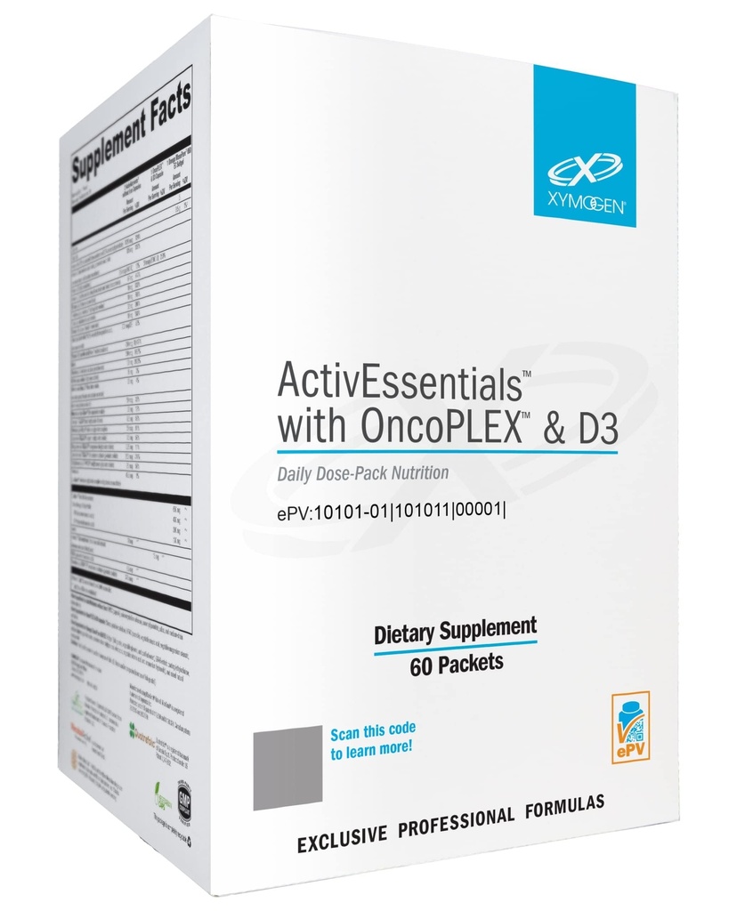 XYMOGEN ActivEssentials with OncPLEX & D3 - Daily Dose Pack Nutrition with 3 Supplements - ActivNutriënten Multivitamine Without Iron, 2000 IE Vitamine D3 & Glucoraphanine, Omega-3 Visolie (60 Packets)