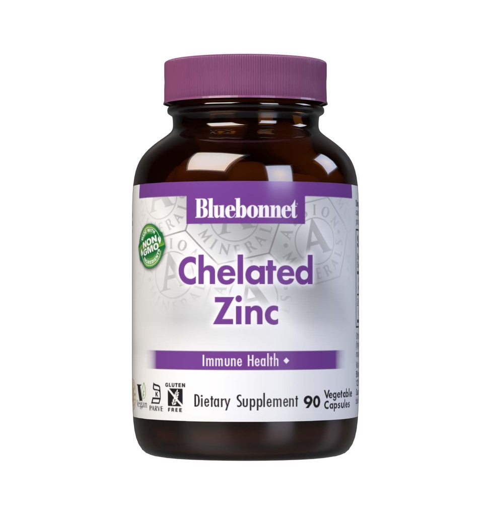 Bluebonnet Nutrition Albion chelated zink, For Immune Health & Enzyme Function*, Soy-Free, Gluten-Free, Non-GMO, Kosher Certified, Dairy-Free, Vegan, 90 plantaardige Capsules, 90 porties