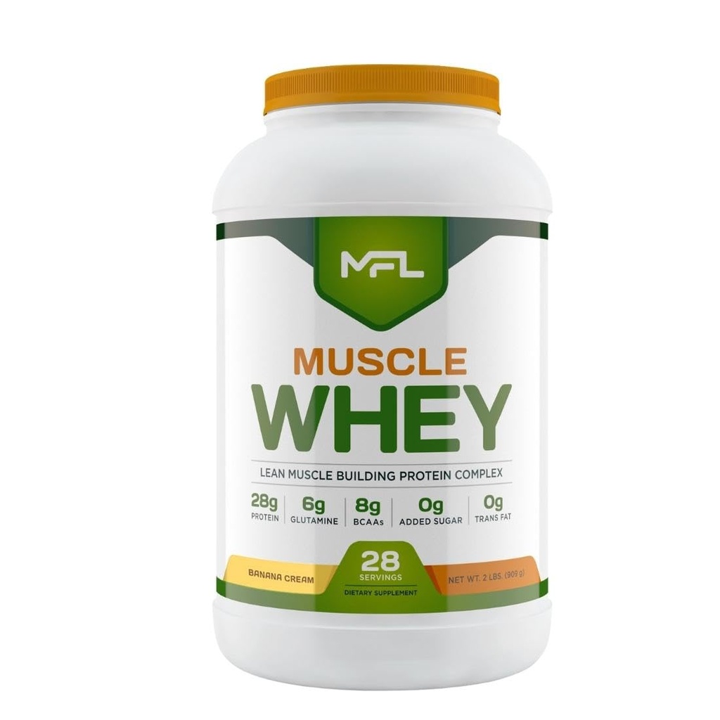 MFL Muscle Whey Protein l 28g proteïne l 8g BCAA's l Keto Friendly l Low Carbs l 2 lbs (Vanilla Bean)