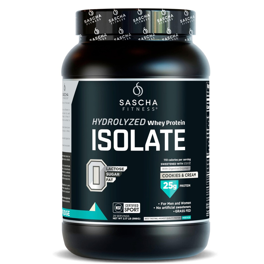 SASCHA FITNESS Gehydrolyseerde Wei Proteine Isolaat,100% Gras-Fed (2 Ponden, Cookies & Crème)