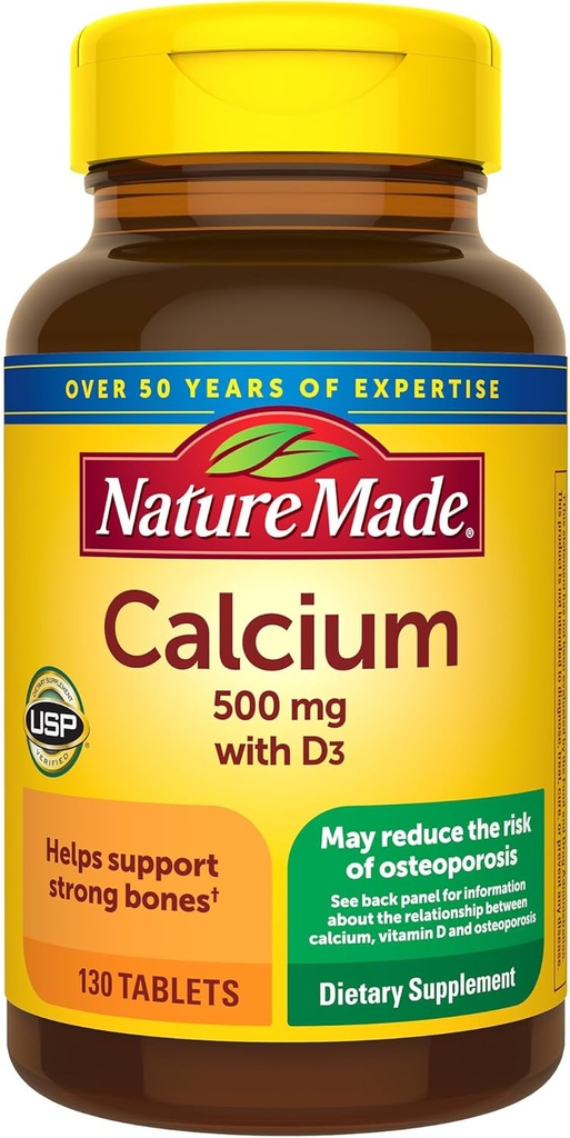 Nature Made Calcium 500 mg met vitamine D3, Dieetsupplement voor Bone Support, 130 tabletten