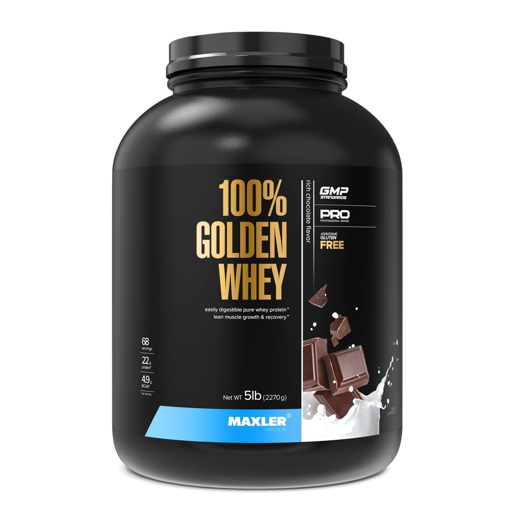 Maxler 100% Golden Wei - 22 g eiwit per portie - hoog eiwit, laag vet, laag vet, volledig Aminozuurprofiel - rijk chocoladeeiwit 5 lb