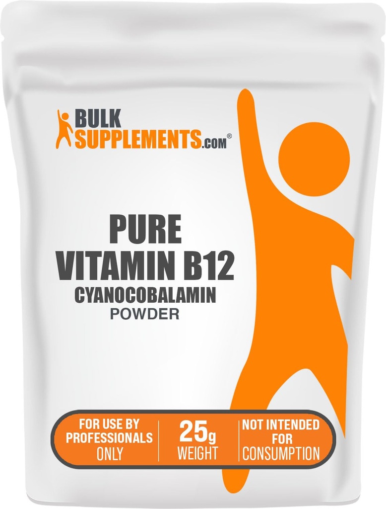 BulkSupplements.com Pure Vitamin B12 Powder - als Cyanocobalamine, Vitamine B Supplementen, Cyanocobalamine B12 Supplement - Pure Product, Meerdere porties, 25g (Pack of 1)