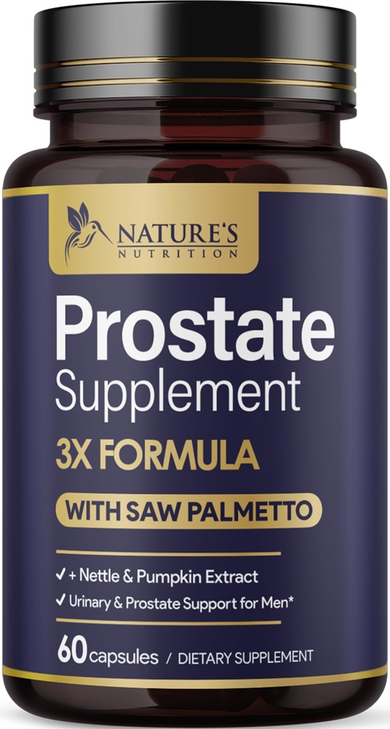 Prostaat Gezondheid Supplementen voor mannen 1000mg - 3X kracht met Saw Palmetto Blend Stinging Nettle Root & Pumpkin Seed Ondersteuning Complex - Ondersteunt Badkamer Trips Prostaat & Urinary Health - 60 capsules