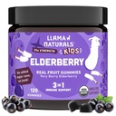 Llama Naturals Vlierbessen Gummies voor kinderen, Veganist, Biologische Immune Ondersteuning Supplement met Vitamine C en Zink, Peuter Real Fruit Gummy Vitaminen voor Immuniteit, Kauwbaar, Geen Toegevoegd Suiker Cane, 120 Ct