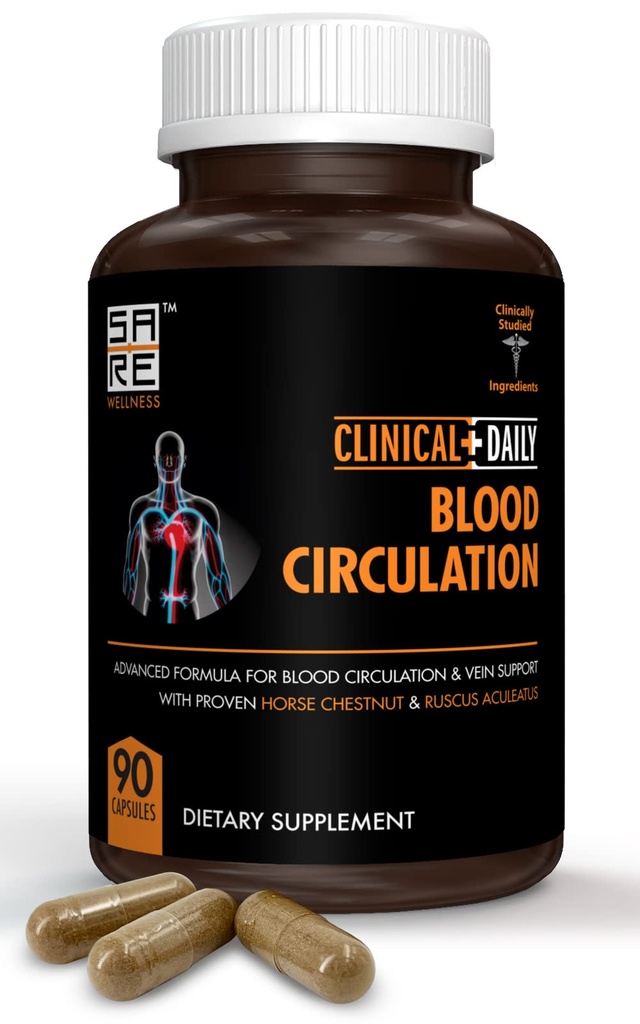 Klinische dagelijkse bloedcirculatie Supplement. Butchers Broom, Horse Chestnut, Cayenne, L-Arginine, Diosmin. Herbal Varicose Vein behandeling. Slechte circulatie en Vein Support. 90 capsules