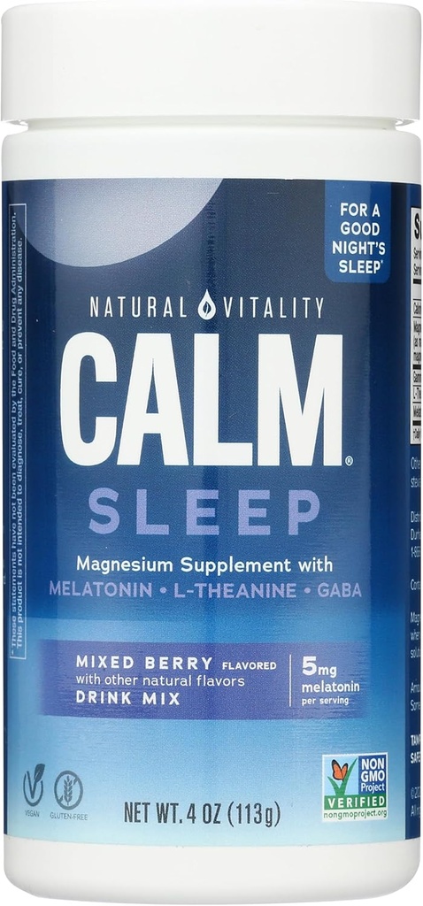 Natuurlijke vitaliteit Kalme slaapdrank Mix met Magnesium en Melatonine, gemengde Berry Flavor, 4 Ounces (Verpakking mei Vary)