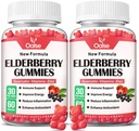 Biologische Vlierbessen Gummies voor kinderen en volwassenen - Sambucus Zwarte Vlierbessen Gummies + Zink en Vitamine C & D3 Ondersteuning Immune Defense Spierkracht Tandgezondheid [60 Count (Pack of 2)]