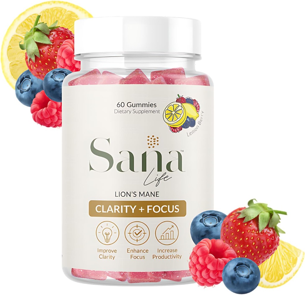 Biologische Lion's Mane Paddestoel Supplement Gummies - Dagelijkse Brain Health Boost voor helderheid, focus & productiviteit - Delicious Citroen Berry Flavor - 30 porties