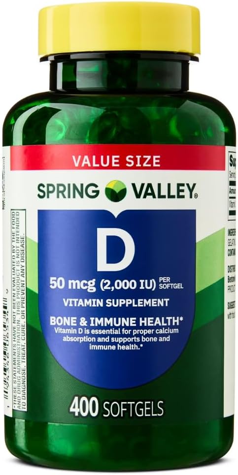 Spring Valley Vitamine D3 Supplement Softgels, 2000 IE, 400 Telling - New Look