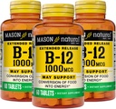 MASON NATUURLIJKE B-12 1000Mcg Cyanocobalamine Extended Release Tablets, 60-Count Bottles (verpakking van 3)