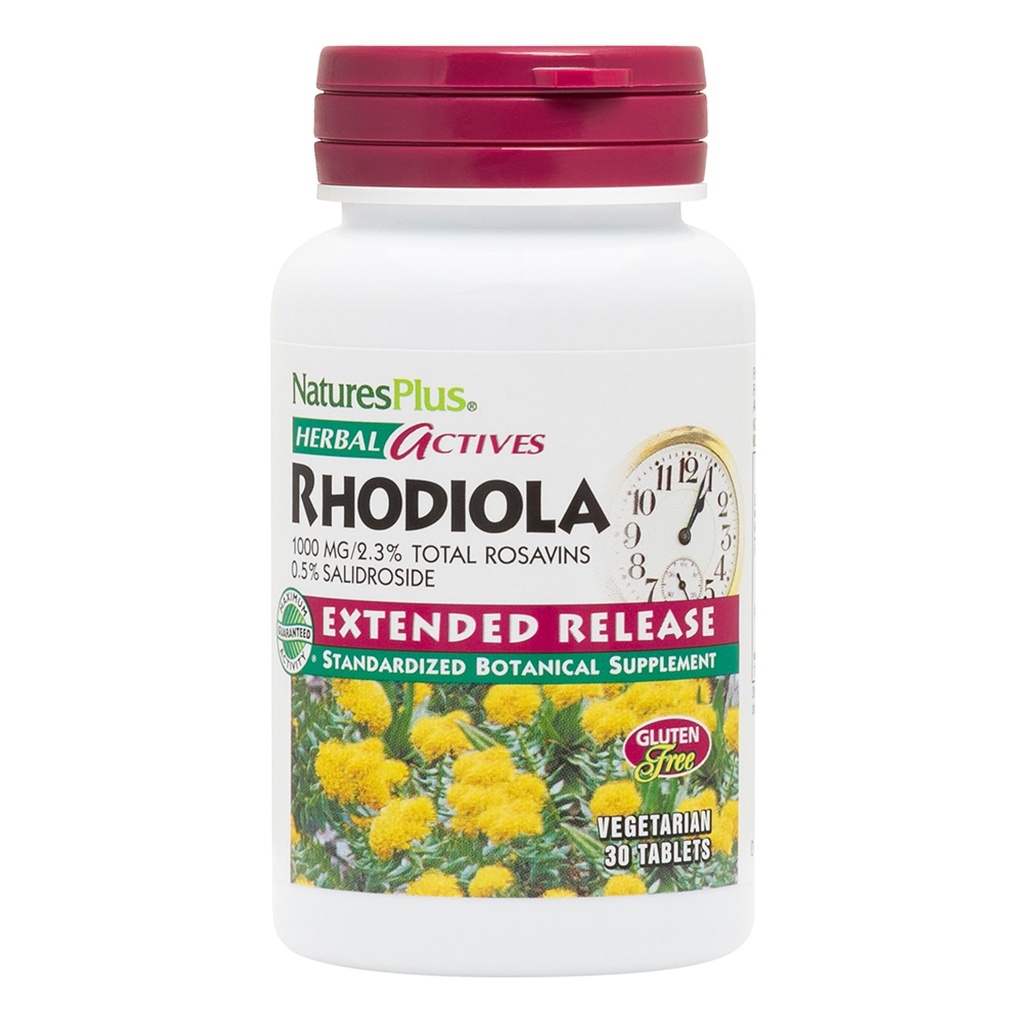 Natures Plus Rhodiola, Extended Release - 1000 mg, 30 Vegan tabletten - Herbal Supplement for Energy, Focus & Stress Relief - Vegetarische, Glutenvrije - 30 porties