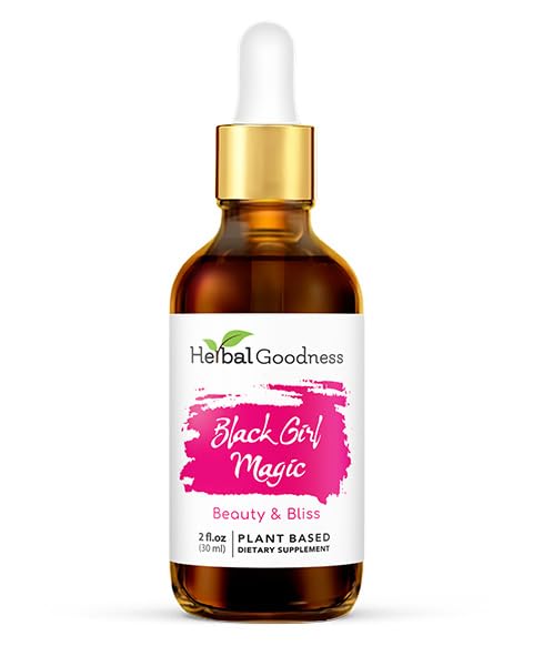 Herbal Goodness Black Girl Magic - huidsupplementen voor vrouwen, stralende huid schoonheid ondersteuning, essentiële huidvoeding, Ashwagandha supplementen - 1 fles (2 fl oz)