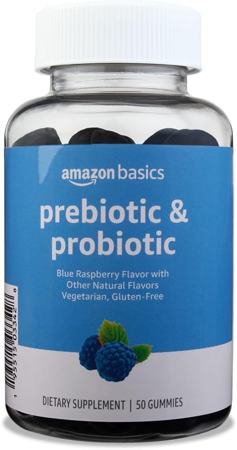 Basics Prebiotic & Probiotic Gummies, 2 Miljard CFU, Blue Raspberry, 50 Telling (2 per Serving) (voorheen Solimo)