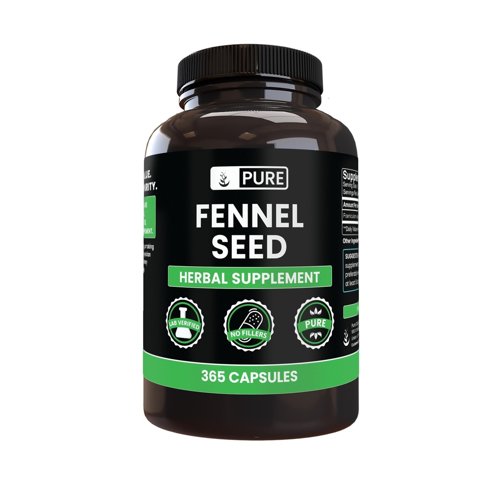 PURE ORIGINEEL INGREDIËNTEN Venkelzaad (365 capsules), Geen Magnesium of Rijst Fillers, altijd zuiver, Lab geverifieerd