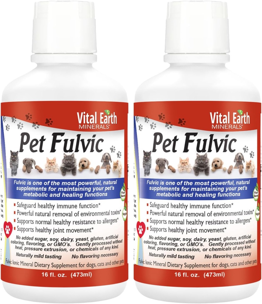 Vital Earth Minerals Pet Fulvic - Honden Allergie Relief, Gezamenlijke Ondersteuning Supplement 16 oz (Pack of 2)