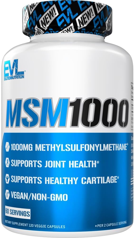 Evlutie Voeding MSM1000-1000 MG Methylsulfonylmethaansupplement - Gezamenlijke gezondheidsondersteuning - Cartilagesupplement - Vegan + niet-GMO MSM-capsules - 60 porties