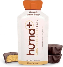 Huma Plus (Dubbele Elektrolyten) - Chia Energy Gel, Chocolade Pindakaas, 12 Gels - Maagvriendelijk, Real Food Energy Gels
