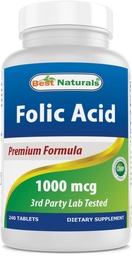 Best Naturals Foliumzuur 1000 mcg (Vitamine B9), 240 tabletten