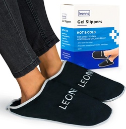 Gel Ice Pack Slippers - Biedt warme en koude therapie voor voetpijn, neuropathie pijnverlichting voor voeten, Jicht Relief, Zwellen Voeten, Plantar Fasciitis en Heel Spurs- One Size Past Meest (Zwart)