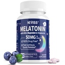 Melatonine 50 mg voor volwassenen - Extra sterkte 9-in-1 Snel oplossen Sublingual - w/Vitamine D3 & MSM, ontspannend kruidenmengsel-Ashwagandha, citroenbalsem, passiebloem, kamille, sugarvrij, veganistisch 60 porties