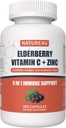5 in 1 Vlierbessen Immune Support Supplement, Dagelijkse Immune Boosters voor Volwassenen Antioxidanten Supplement, Vlierbessen 1000 mg, Vitamine C, Zink, Echinacea, Gember, 300 Vegan Capsules - 5 maand