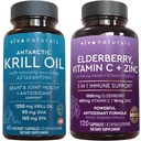 Viva Naturals Antarctische Krillolie en vlierbessen, vitamine C, zink en vitamine D3 5000 IE Bundel, 1250 mg Krillolie Het verstrekken van Omega 3 EPA en DHA voor Joint Health, Vlierbessen voor Immune Ondersteuning