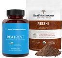 Real Paddestoelen RealRest (60ct) Capsules en Reishi Mushroom Powder (45 Servings) Bundel - Paddestoelen Supplement voor de levensduur, Dagelijkse Immune Ondersteuning, Verbeterde Slaap en Ontspanning - Vegan, Non-GMO