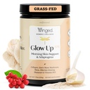 Winged Wellness Glow Up AM, Collageen Powder for Women - Morning Beauty Supplement for Glowing Skin with Grass-Fed Hydrolyzed Collagen Peptides, Lion's Mane & Maca Root - 21 Servings, Unflavored