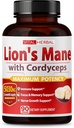 VITAL HERBAL Lions Mane Mushroom met Cordyceps Capsules equivalent aan 5030mg - Maximale Potentie L-Theanine Ashwagandha Hersensupplement voor Focus Geheugen Energie Mood Support 90 Days Supply
