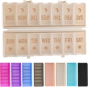 Opvouwbare pil Organizer 2 keer een dag w / Etched labels - dubbele bescherming & draagbare wekelijkse AM PM pil Box, 7 dagen medicijn container, grote reis pil geval voor week dagelijkse supplement vitamine - Khaki