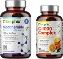 biophix B-3 Nicotinamide 500 mg 180 Vcaps - Free Vitamin C-1000 30 Tablets - Nicotinic Amide Niacin Natural Flush-Free Vitamin Formula - Supports Skin Cell Health