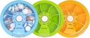 INFODA Weekly pil Organizer 7 Compartiment roterende pil Box voor dagelijkse medicatie & vitamines - Portable Travel Pill Case Visolie Supplementen Vitaminen Organisator (Green+Sky Blue+Orange)