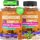 Paddestoel Gummies voor Volwassenen 4000mg, Hersensupplementen voor Geheugen en Focus, 26 in 1 Paddestoel Supplement Complex met Ashwagandha & Lion's Mane, Turkije Tail, Reishi, Cordyceps, Biologische, 120 Tellen