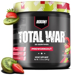 REDCON1 Total War Pre Workout, Strawberry Kiwi - L Citrulline, Malic Acid, Green Tea Leaf Extract voor Pump Boosting Pre Workout voor vrouwen en mannen - 3.2g Beta Alanine om Uitputting te verminderen (30 Servers)