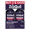 ZzzQuil Liquid, Max Strength Pain Reliever, Nighttime Slaaphulp Liquid, Acetaminophen 1000mg, Difeenhydramine 50mg HCI, Non-Habit Forming, Midnight Berry Flavored, 2 Pack, 24 FL OZ