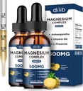 Magnesium Glycinate Liquid Drops 500mg - Triple Magnesium Complex Supplement met Citrate, Malate, Ashwagandha, L-Theanine, Vitamine B6 voor Slaap, Stress Relief, Spier, Ananas smaak 4 Fl Oz